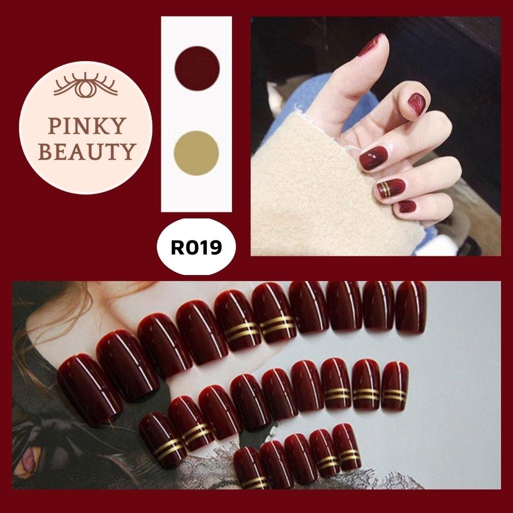 Móng Tay Giả Đính Đá Bộ 24 Móng Giả Pinky Beauty Họa Tiết Đa Dạng, Đẹp Sang Trọng Phong Cách Dài, Ngắn Cho Nữ Kèm Keo