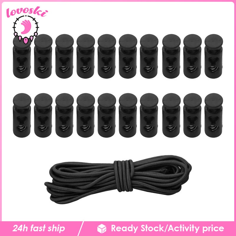 Set 20 nút chặn lò xo kèm dây 10ft chuyên dụng cho túi dây rút/quần áo
