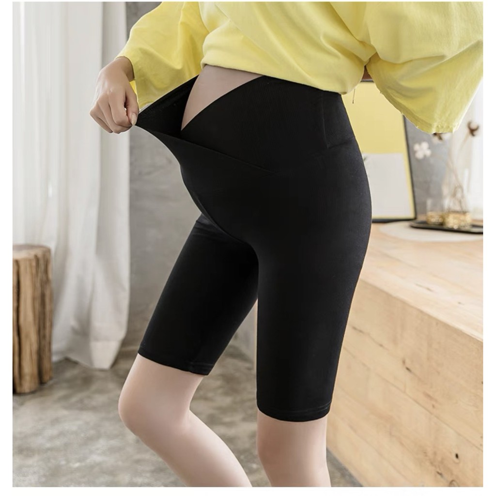 Quần Legging Bầu Dáng Ngố Trên Gối, Quần Bầu Trekking Biker Short Cạp Chéo Co Giãn 4 Chiều HX4607 Honey Mommy