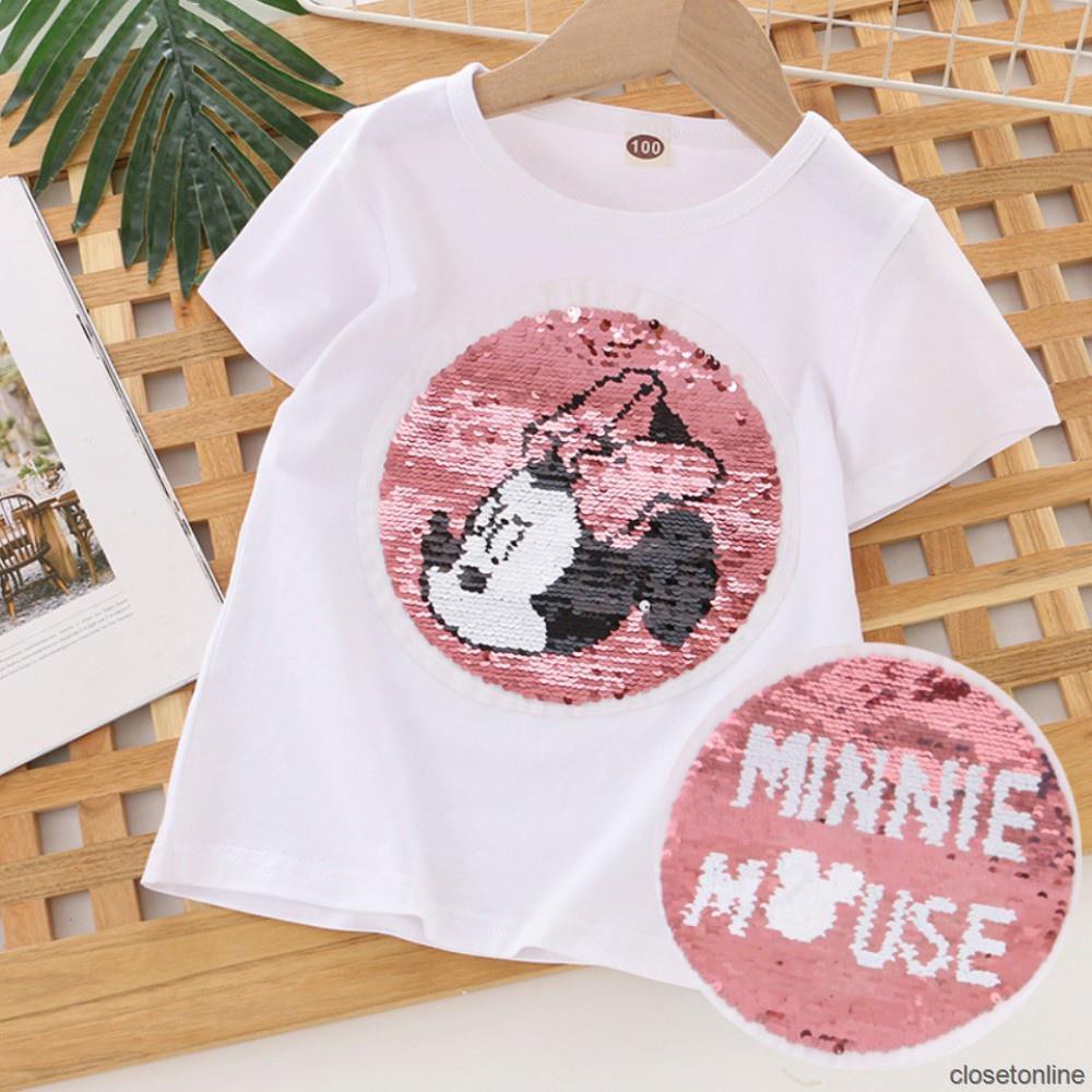 Áo Thun Cotton Cổ Tròn In Hình Chuột Mickey Đáng Yêu Cho Bé