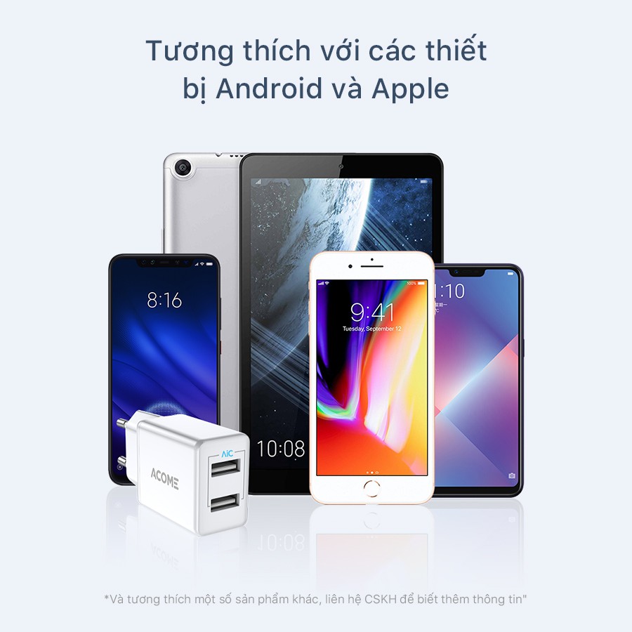 Cốc Sạc Củ Sạc ACOME AC03 2 Cổng USB Sạc Nhanh 2.4A Tương Thích Với Các Dòng Điện Thoại Android iOS - BẢO HÀNH 1 ĐỔI 1