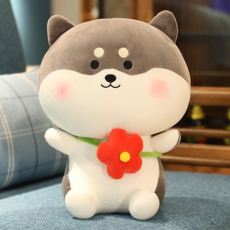 Gấu Bông Chó Shiba Inu Mập Đeo Nơ Dễ Thương Size 23cm