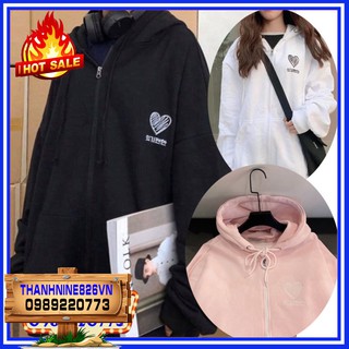 Áo khoác hoodie nỉ tim thêu 4 màu