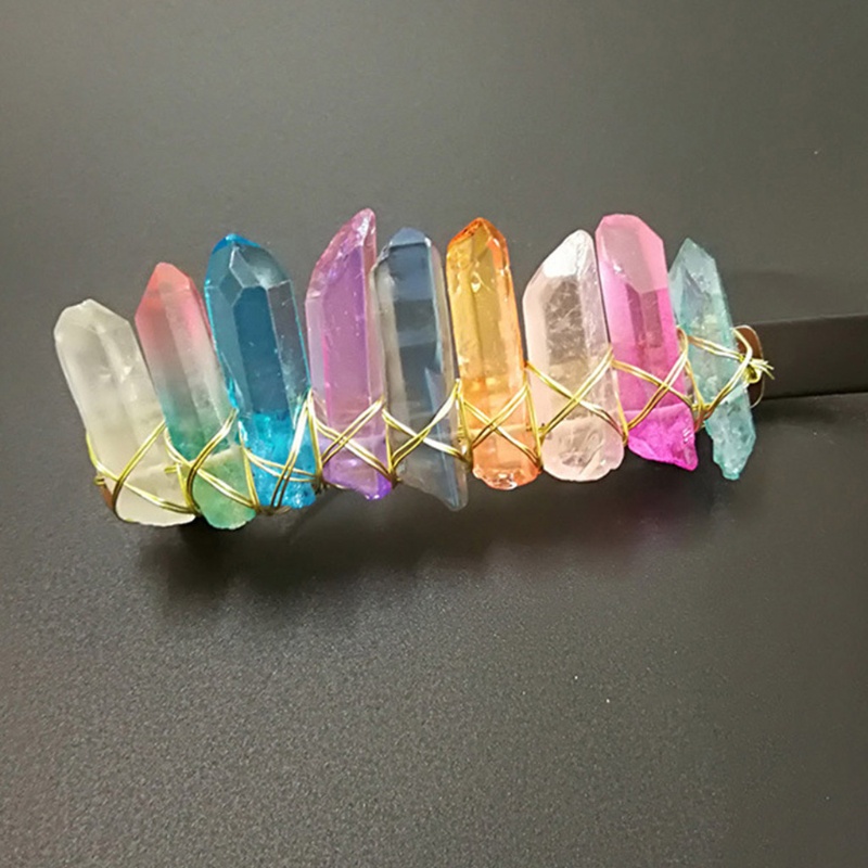 Kẹp Tóc Dạng Lò Xo Bằng Đá Thạch Anh Màu Cầu Vồng Phong Cách Pháp Cổ Điển