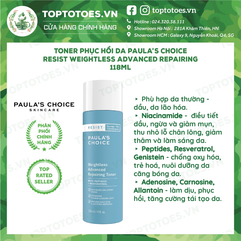 Toner tái tạo và phục hồi da Paula's Choice Resist Weightless Advanced Repairing 118ml [NHẬP KHẨU CHÍNH HÃNG 100%]