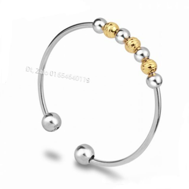 Vòng tay nữ inox kiểu bi chạm chiếu mạ vàng cách điệu