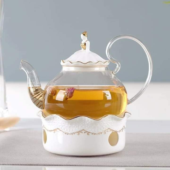 Bộ ấm chén sứ xương kèm khay ♥️𝘾𝘼𝙊 𝘾𝘼̂́𝙋♥️  Bộ tách trà sứ xương phong cách hoàng gia có đế hâm nóng