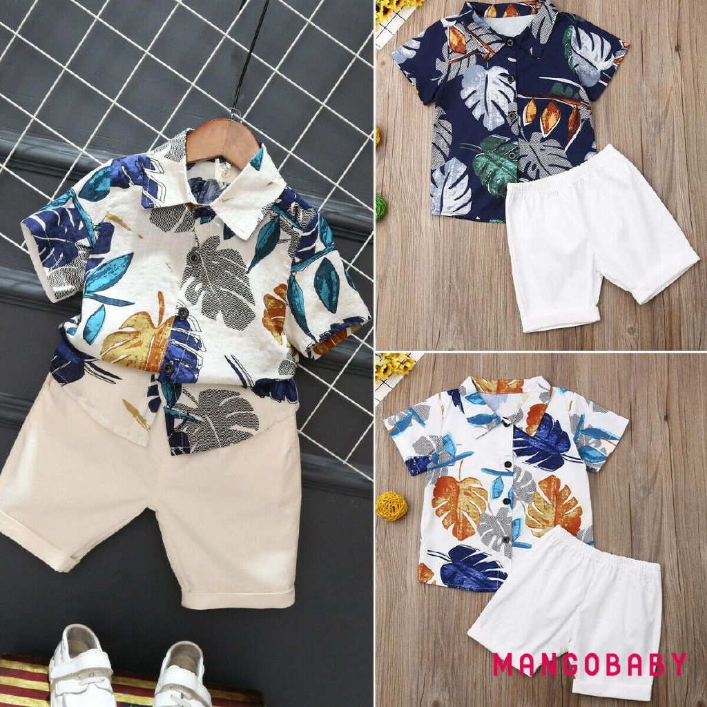 Bộ áo sơ mi + quần short 3 mảnh thời trang mùa hè cho bé gái / bé trai phong cách Hawaii