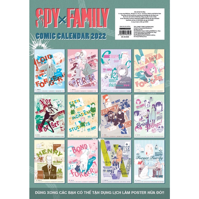 Lịch Manga Treo Tường Spy X Family 2022