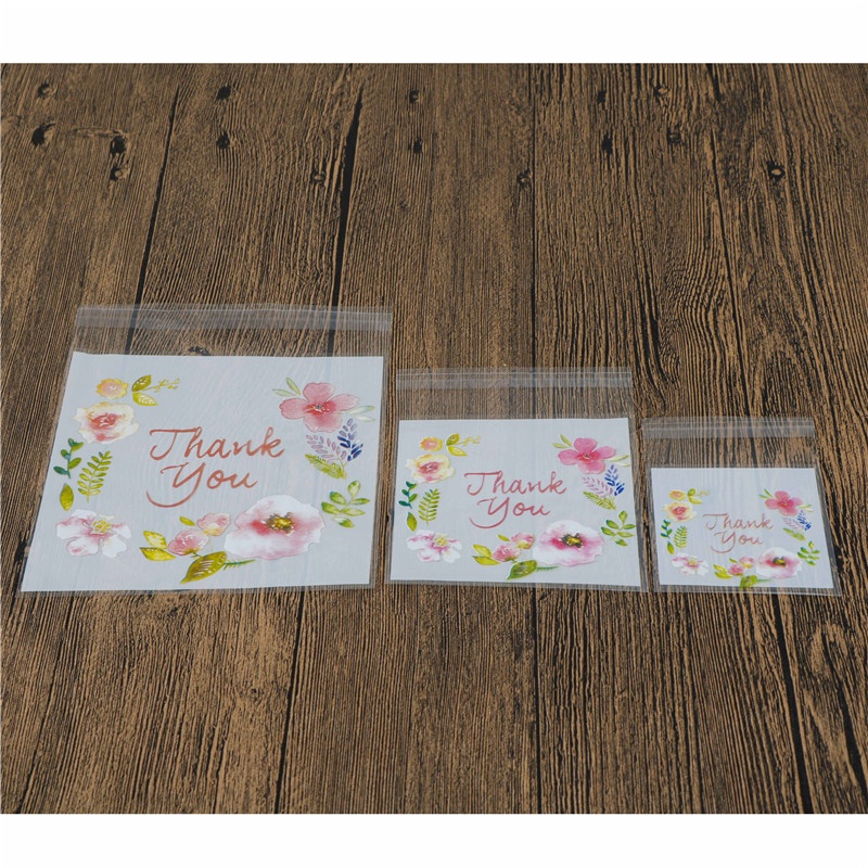 100 túi nhựa đựng bánh in chữ thank you với 3 loại tùy chọn