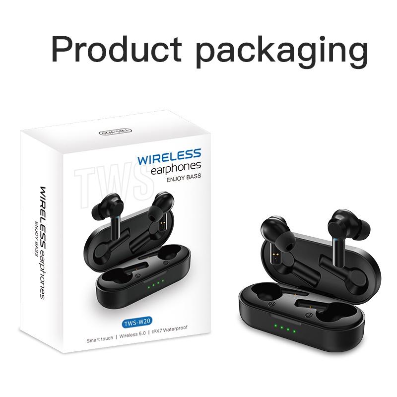 Tai nghe bluetooth 5.0 không dây TZUZL W20 TWS kèm hộp sạc có micro kích thước mini tiện dụng khi tập thể thao