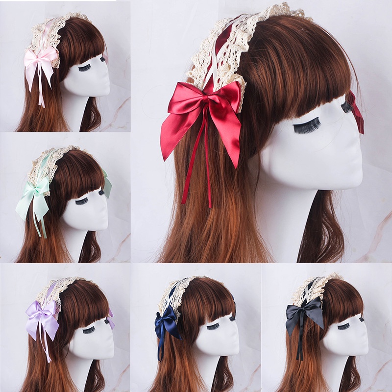 Băng Đô Cài Tóc Đính Nơ Phối Ren Phong Cách Lolita Thời Trang