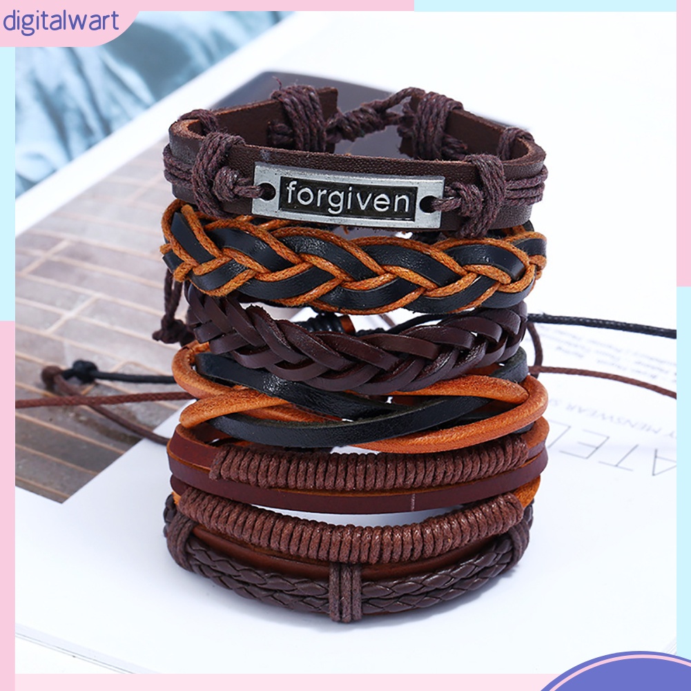 Bộ 6 chiếc vòng đeo tay bằng da giả kiểu dáng thời trang dành cho nam