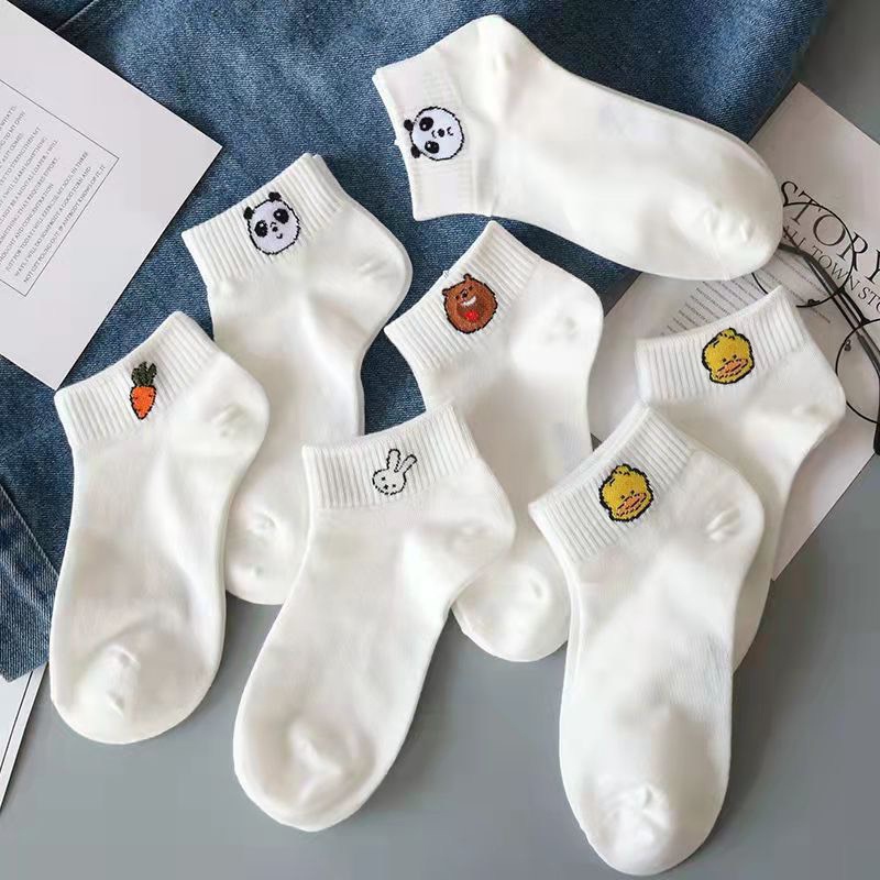 Tất cổ ngắn nữ họa tiết dễ thương, set 5 đôi tất vớ chất vải cotton chống hôi chân - Hot store
