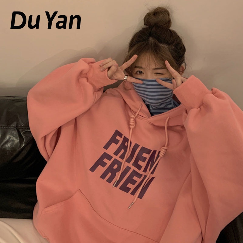 Áo Hoodie Dáng Rộng Tay Dài Vải Lông Cừu Dày Dặn In Chữ Thời Trang Cho Nữ