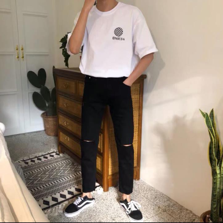 [Tiền Nào Của Đấy]Quần Jeans Nam Rách Gối Màu Đen Vải Co Giãn, Không Phai Màu Dáng Skinny Phong Cách Hàn Quốc -J02 | BigBuy360 - bigbuy360.vn