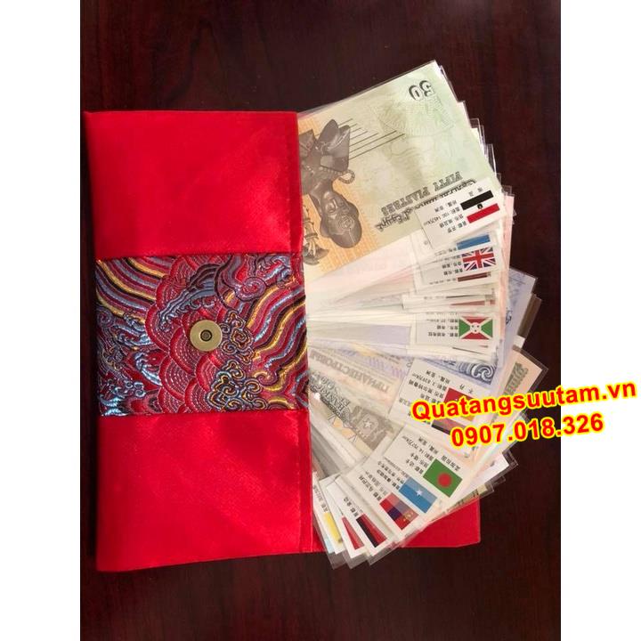 [RƯỚC LỘC] Tiền Lì Xì Độc - Set tiền 52 tờ 28 nước lì xì tết may mắn đựng trong túi thổ cẩm, Quà Tết 2022