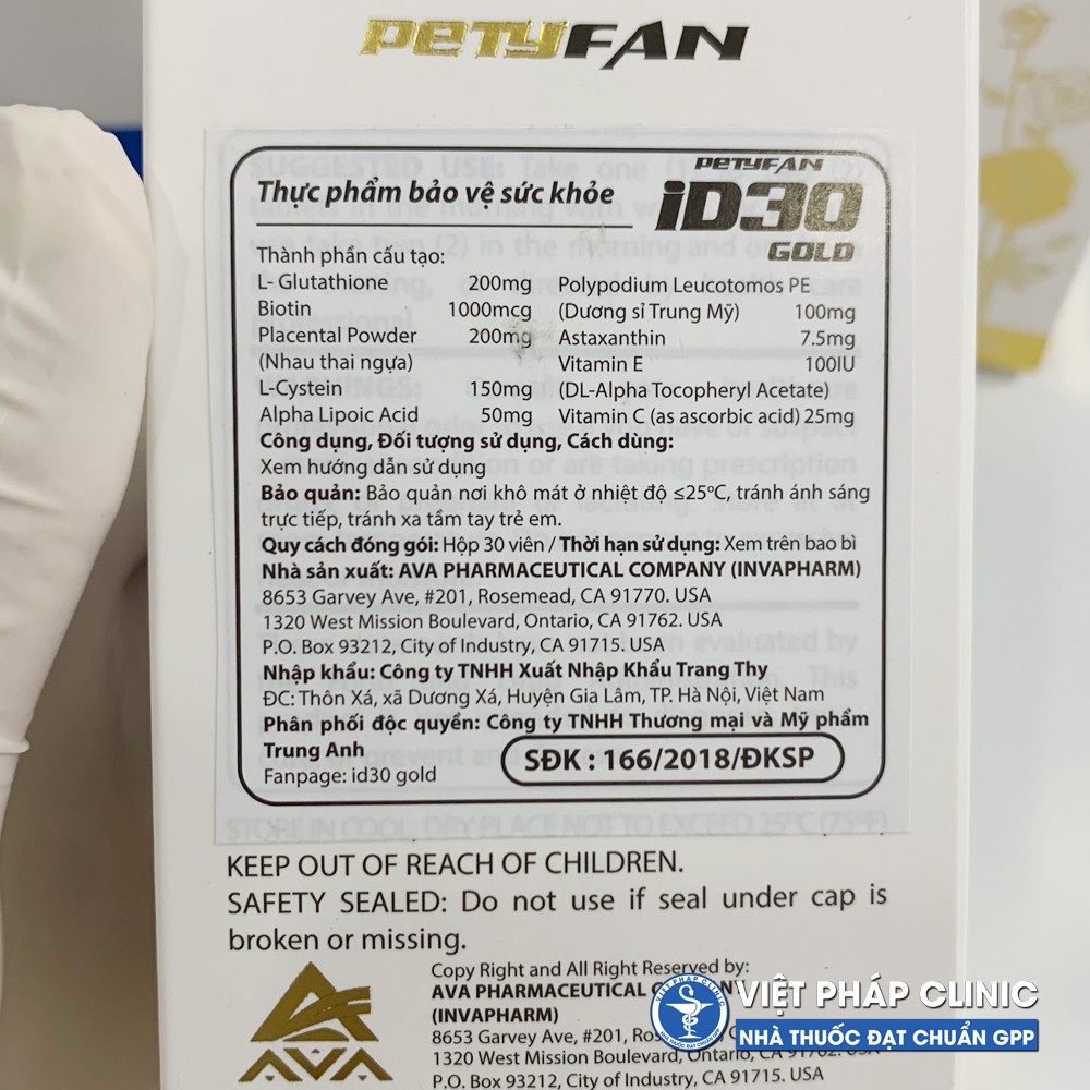 ID30 VIÊN UỐNG TRẮNG DA, CHỐNG NẮNG