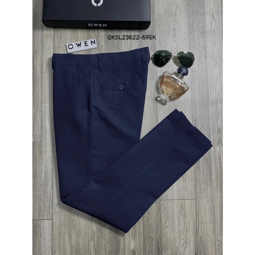 Quần dài kaki nam Owen QKSL23622 khaki công sở cao cấp màu xanh navy trơn dáng slim fit ôm nhẹ vải thô cotton mềm mát