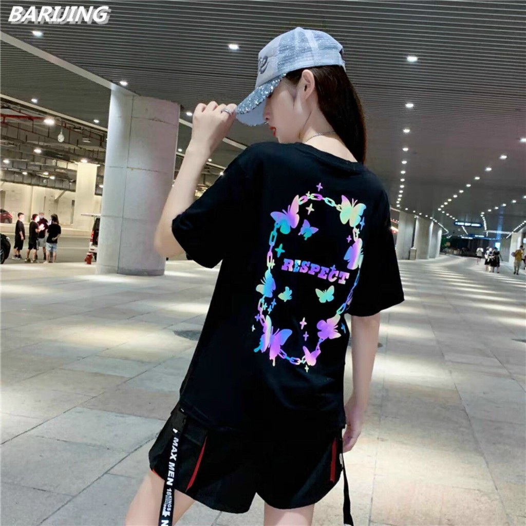 Áo thun tay ngắn nam nữ ép dạ quang hình bướm chất cotton mềm mịn thoáng mát form frreesize