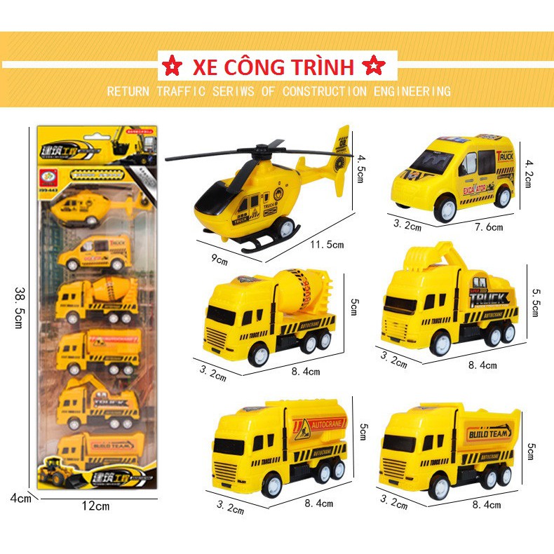 ⚡️SIÊU RẺ⚡️ Set 6 ô tô mô hình công trình xây dựng cho bé, CÓ DÂY CÓT