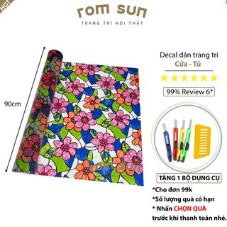 Khổ 90cm | Decal dán kính 💖ĐÀI LOAN💖 Giấy dán kính 3D hoa ngũ sắc chống nắng phòng khách/phòng ngủ/văn phòng/vệ sinh