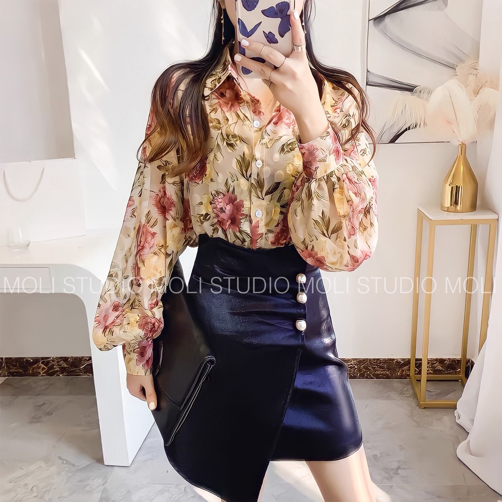 Áo sơ mi tơ ép hoa cao cấp mã M5