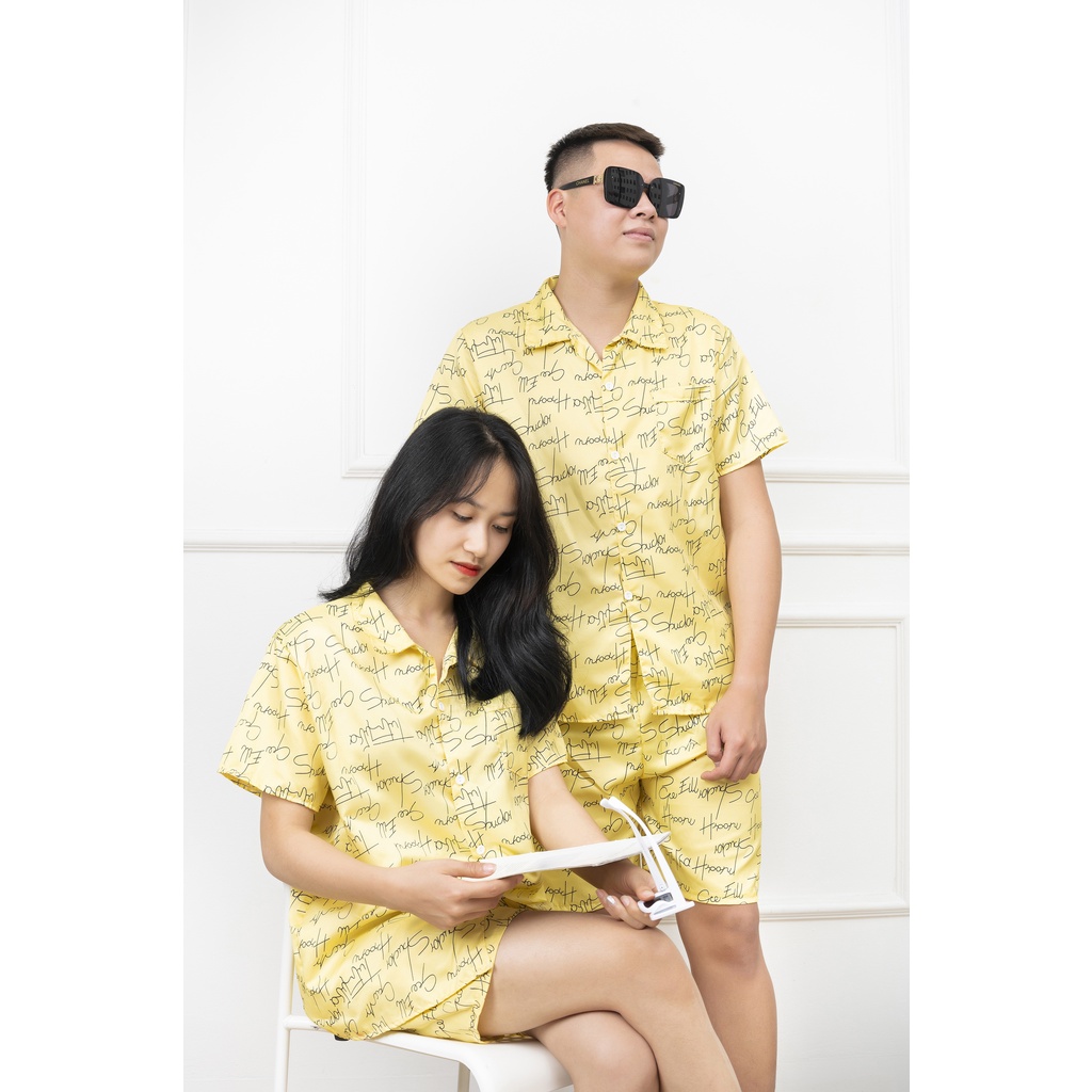 Bộ đồ đôi nam nữ, bộ ngủ hè hoạ tiết, pijama ngắn tay mặc nhà chất kate thái thoáng mát