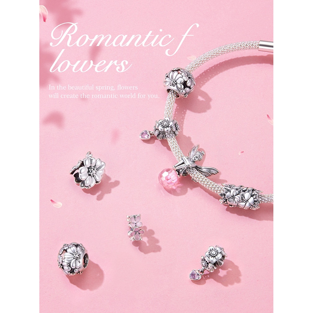 Hạt charm hình hoa lá Bamoer dùng trang trí đồ trang sức chuyên dụng