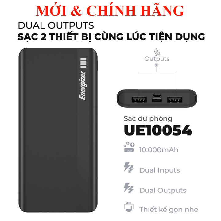 Pin Sạc dự phòng Bảo hiểm cháy nổ toàn cầu 10.000mAh Energizer UE10054  UE10053