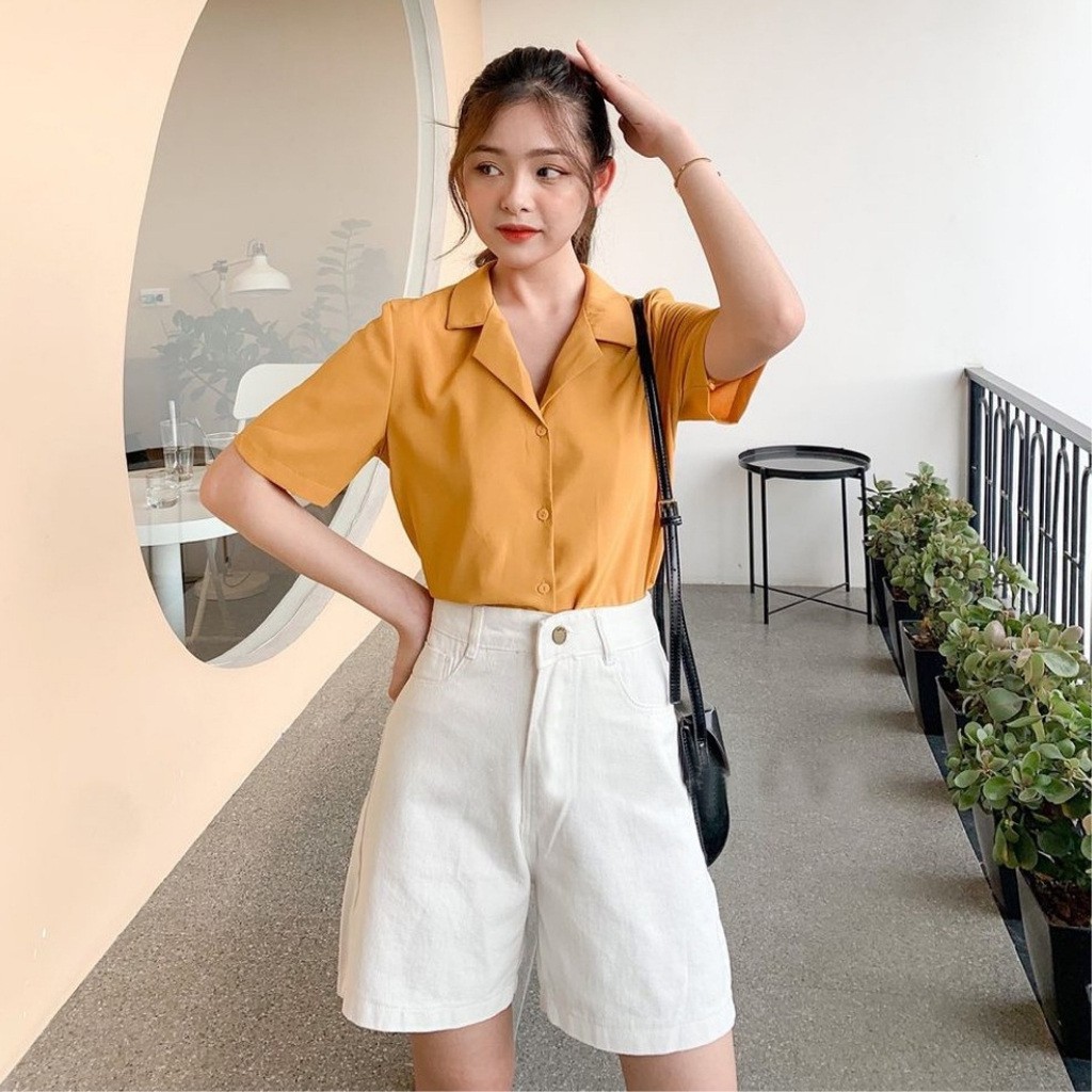 Áo nữ cổ danton, Áo sơ mi nữ tay ngắn phong cách Hàn Quốc, có nhiều màu, đủ size | BigBuy360 - bigbuy360.vn