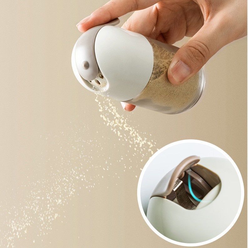 Lọ đựng gia vị hủ đựng tiêu muối chống ẩm thủy tinh nắp bật tự động