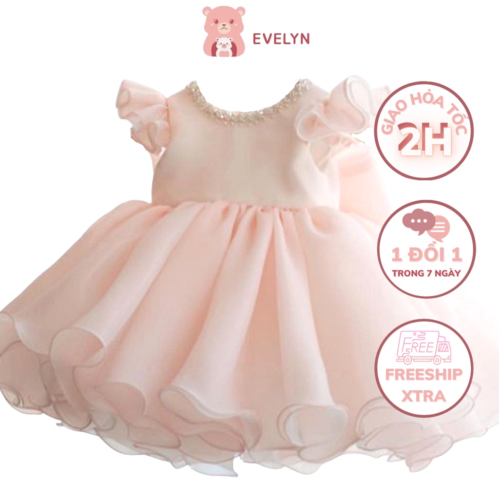 Váy bé gái mùa hè size đại V2 EVELYN chất voan mềm mại tay bèo cánh tiên đủ size 6-45kg