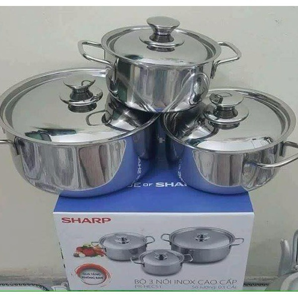 Bộ Nồi Inox Đáy Từ Sharp Cao Cấp, dùng cho MỌI LOẠI BẾP Bắt Nhiệt Nhanh Chóng Với Chất Liệu Cao Cấp