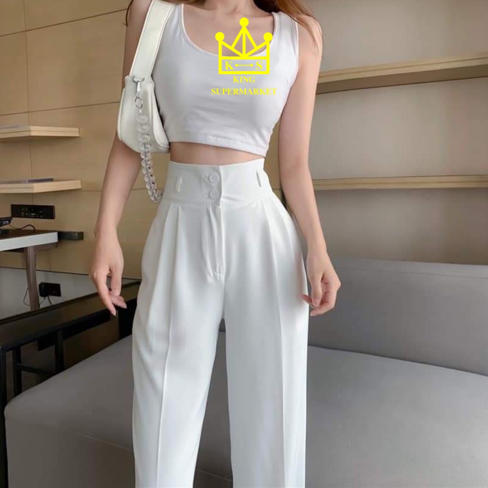Quần ống rộng nữ lưng cao 2 khuy, Quần ống suông nữ chuẩn hàng Quảng Châu mã 888