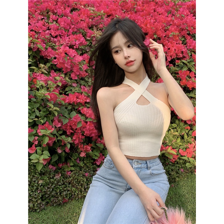 Porozi Áo croptop dệt kim dáng ngắn hở eo quyến rũ trẻ trung phong cách Hàn Quốc