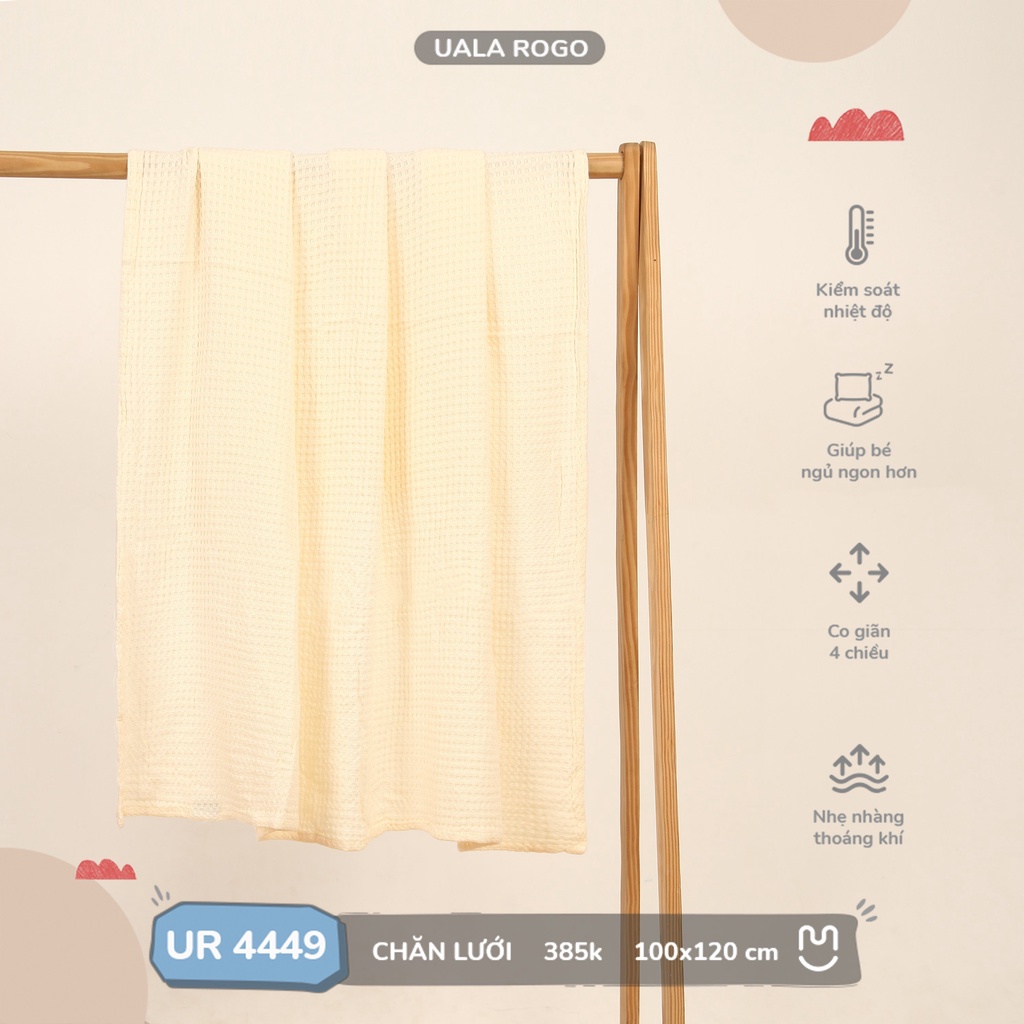 Chăn lưới Uala rogo sợi tre Bamboo chống ngạt mềm nhẹ 100x120cm khử khuẩn thoáng khí cao cấp an toàn cho bé 4449