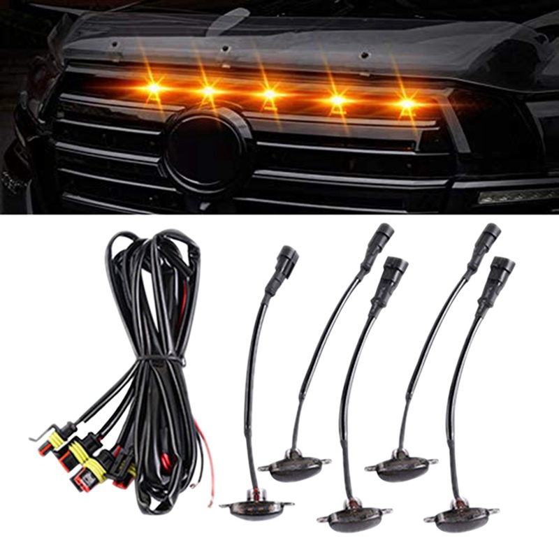 Set 5 đèn LED ánh sáng trắng đen gắn lưới tản nhiệt xe hơi Dodge Durango 2011-2021
