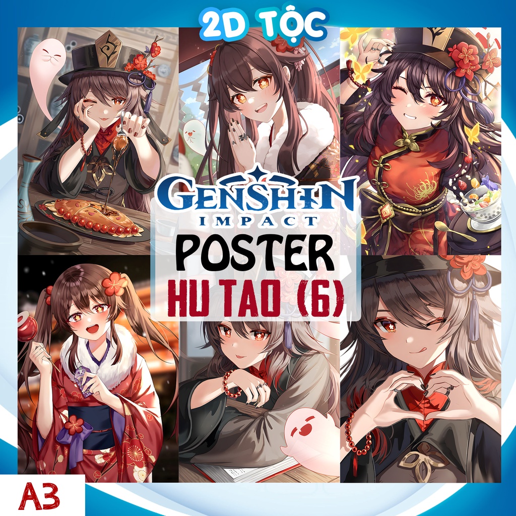 TRANH POSTER A3 HU TAO HuTao (6) GENSHIN IMPACT CHẤT LIỆU GIẤY CAO CẤP - 2D TỘC SHOP