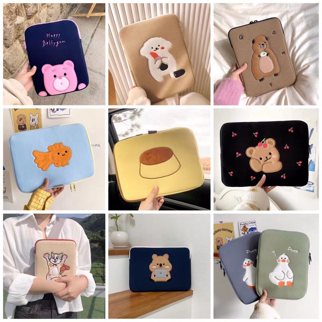 Túi đựng laptop thêu họa tiết hoạt hình phong cách Hàn Quốc xinh xắn kích thước 10 11 13 14 15 15.6 inch