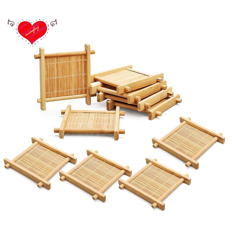 Set 10 đế lót ly trà/ cà phê bằng tre hình vuông tiện dụng