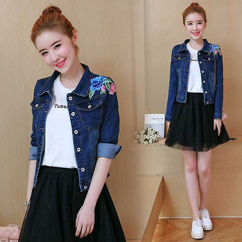 Áo Khoác Jean Nữ Vai Thêu Hoa