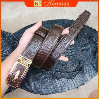 Dây nịt - Thắt lưng da cá sấu Konavis cao cấp thật bản nhỏ 3.5Cm làm từ da bụng cá sấu màu nâu đất - CB02-02B