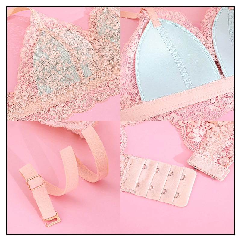 Set Đồ Lót Ren Siêu Mỏng Không Gọng Nâng Ngực Cho Nữ
