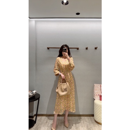 Đầm hoa nhí dáng dài cổ tim thương hiệu thời trang cao cấp