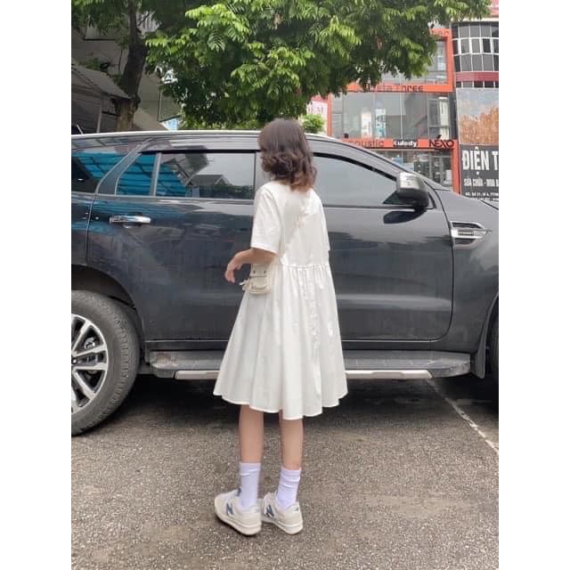 [QUÀ TĂNG LÀ SƯA TĂM]  VÁY BABYDOLL CỔ ĐỨC KHUY CÀI CỘC TAY, ĐẦM NỮ TRƠN DÁNG XÒE, ĐẦM DÁNG SUÔNG, ĐẦM DỰ TIỆC | BigBuy360 - bigbuy360.vn