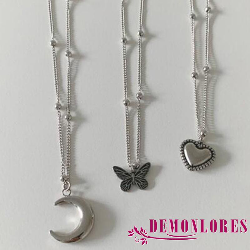 Bộ 3 Vòng cổ hợp kim mặt hình bướm mặt trăng trái tim sáng tạo cho nữ