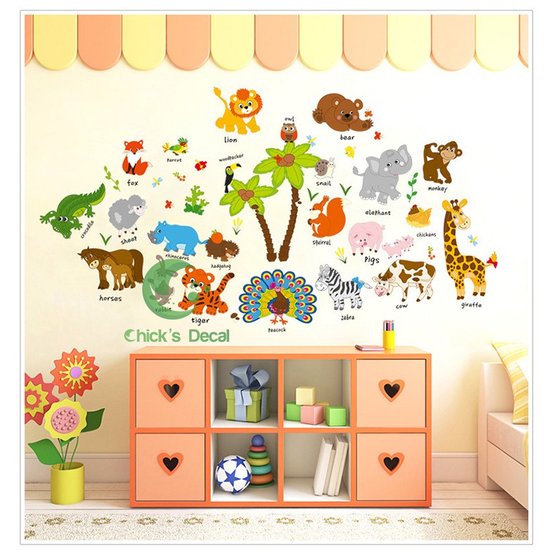 Decal dán tường (Tên động vật bằng tiếng anh)