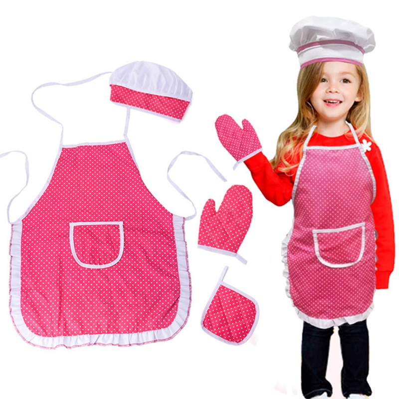 Bộ Tạp Dề Nấu Ăn / Nón / Găng Tay Hóa Trang Halloween Cho Bé Gái