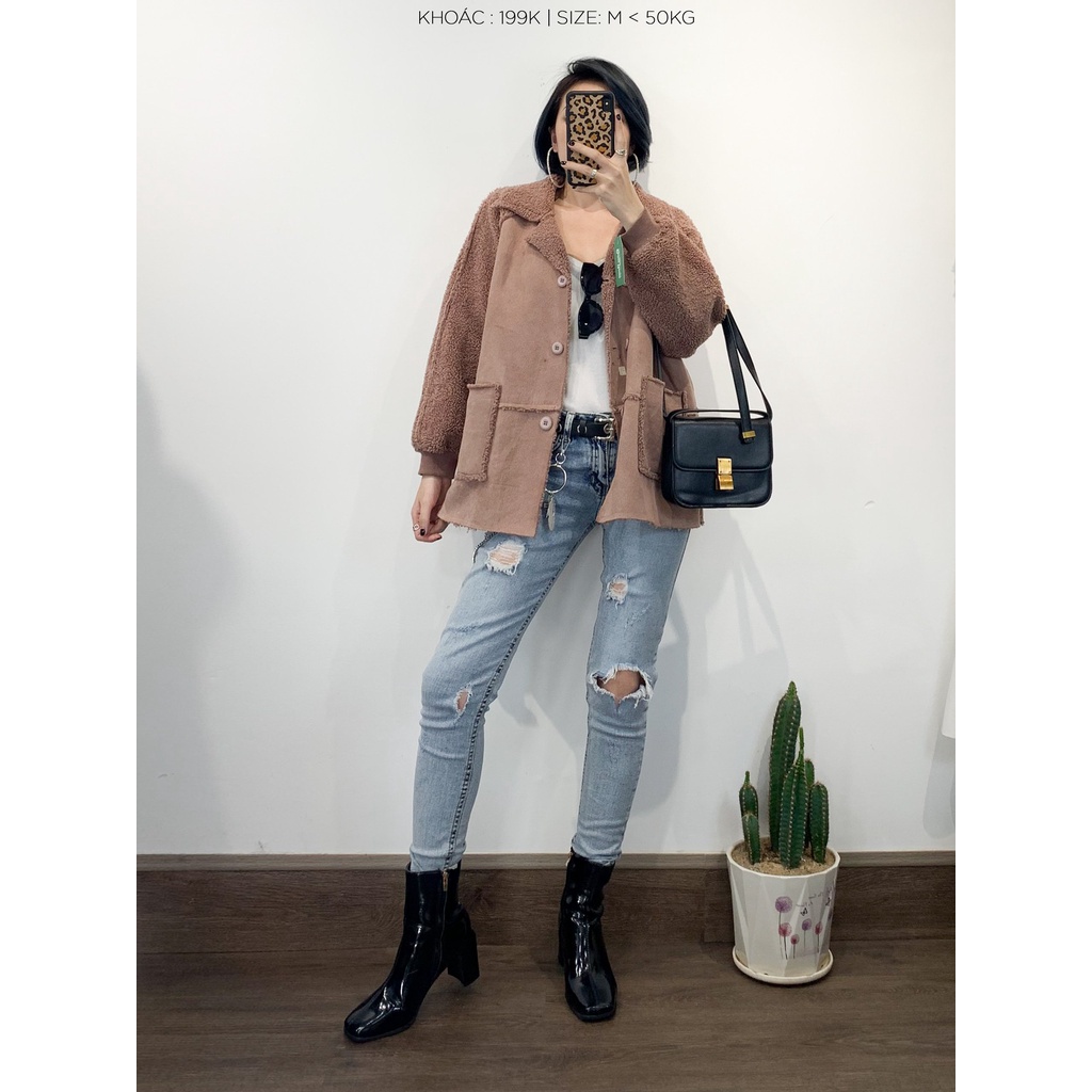 Khoác da lộn lót lông 2hand